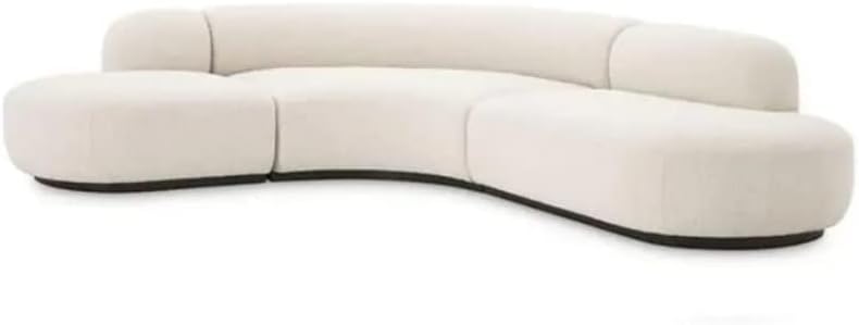 Comyfnest Fabric Sofa Round Living Room White Sofa Set Curved 6 Seat Big Couch