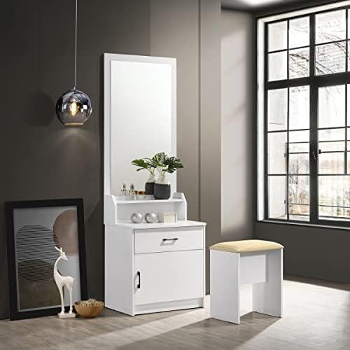 Comfynest Box Kulltorp Plus 6-Piece Queen Bedroom Set with 1 Queen Bed, 2 Nightstands, 1 Dresser Mirror and Stool