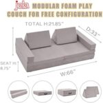 Comfynest Kids Couch 8PCS, Floor Sofa Modular Funiture for Kids Adults, Playhouse Play Set for Toddlers Babies, Modular Foam Play Couch Indoor Outdoor (33"x66"x21.85", lightgrey)