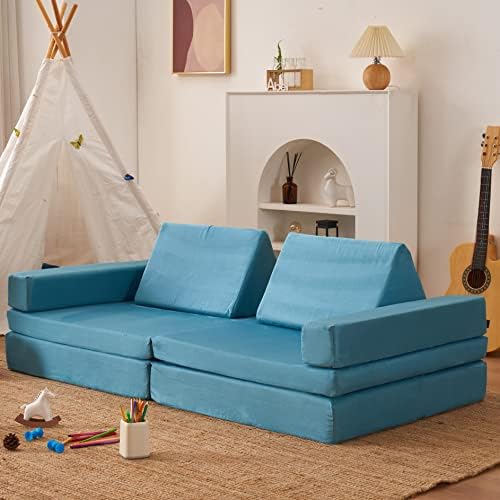 Comfynest Kids Couch 8PCS Large Size, Floor Sofa Modular Funiture for Kids Adults, Playhouse Play Set for Toddlers Babies, Modular Foam Play Couch Indoor Outdoor (33"x66"x21.85", lightblue)