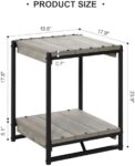 Comfynest Industrial Modern Square End Table, Living Room Sofa Side Table with Shelf Storage, Wood Bedroom Nightstand Furniture, Grey