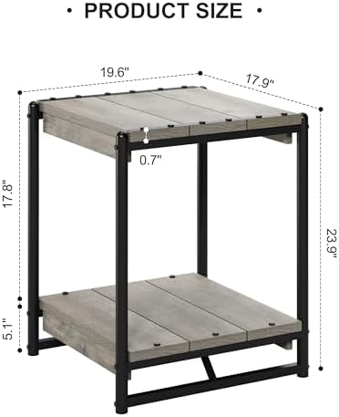 Comfynest Industrial Modern Square End Table, Living Room Sofa Side Table with Shelf Storage, Wood Bedroom Nightstand Furniture, Grey
