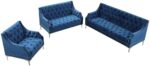 Comfynest Chesterfield 3 Piece Sofa Set, Frosted Velvet Upholstered Button Tufted Sectional Couch with Metal Legs and Rivets Arms, Three-Seat Chair & Loveseat and Single Chair,Living Room FurnitureSets
