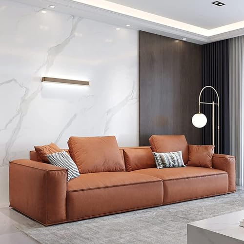 JD Leather Sofa Combination Sofa Living Room Furniture (Dark Orange, Four-Seat, 2 Pillows, 2800 * 970 * 670)