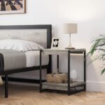 Comfynest Industrial Modern Square End Table, Living Room Sofa Side Table with Shelf Storage, Wood Bedroom Nightstand Furniture, Grey