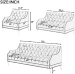 Comfynest Chesterfield 3 Piece Sofa Set, Frosted Velvet Upholstered Button Tufted Sectional Couch with Metal Legs and Rivets Arms, Three-Seat Chair & Loveseat and Single Chair,Living Room FurnitureSets