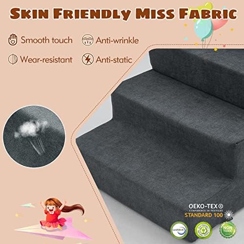 Comfynest Toddlers Climbing Toys Indoor, Toddler Climbing Toys Indoor Playset, Safe Soft Foam Climbing Blocks with Slide Stairs, Climbing Toys for Toddlers Luxury Miss Fabric, Soft Couch Slide (Dark Grey)