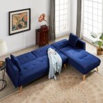 Comfynest  Furniture Set Variable Bed Living Room Folding Sectional Sofa with Reversible Chaise Lounge, L-Shaped Couch with 3 Pillows for Office Apartment, Blue