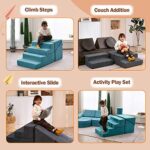 Comfynest Toddlers Climbing Toys Indoor, Toddler Climbing Toys Indoor Playset, Safe Soft Foam Climbing Blocks with Slide Stairs, Climbing Toys for Toddlers Luxury Miss Fabric, Soft Couch Slide (Dark Grey)