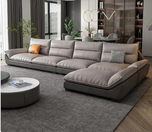 Overstuffed multifunction Wooden frame furniture sofa living room set PU leather (260cm, Dark Grey + Light Grey)