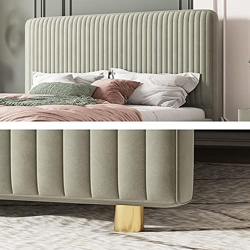 Comfynest Bed Frame Upholstered Velvet King Queen Size Floating Wood Bed Base Bedroom Furniture (174 * 220cm Bed Frame)