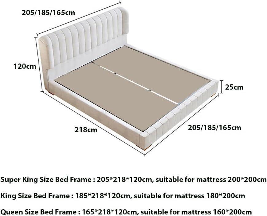 Comfynest HOME DECORATION Maple Home Bed Frame Wood Upholstered Modern Velvet King Queen Size Floating Bed Base Bedroom Furniture Off-White (185 * 218 * 110cm King Size)