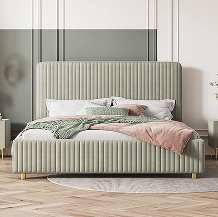 Comfynest Bed Frame Upholstered Velvet King Queen Size Floating Wood Bed Base Bedroom Furniture (174 * 220cm Bed Frame)