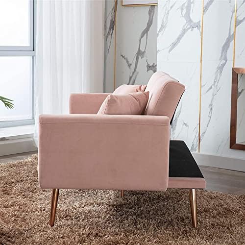 Light Luxury Velvet Convertible Modern Sofa Cum Bed (Baby Pink)