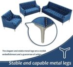 Comfynest Chesterfield 3 Piece Sofa Set, Frosted Velvet Upholstered Button Tufted Sectional Couch with Metal Legs and Rivets Arms, Three-Seat Chair & Loveseat and Single Chair,Living Room FurnitureSets