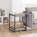 Comfynest Industrial Modern Square End Table, Living Room Sofa Side Table with Shelf Storage, Wood Bedroom Nightstand Furniture, Grey