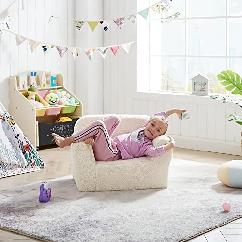 Comfynest Furniture Kids Armchair Toddler Couch Baby Sofa Chair with Sherpa Fabric for Boys and Girls (Beige)