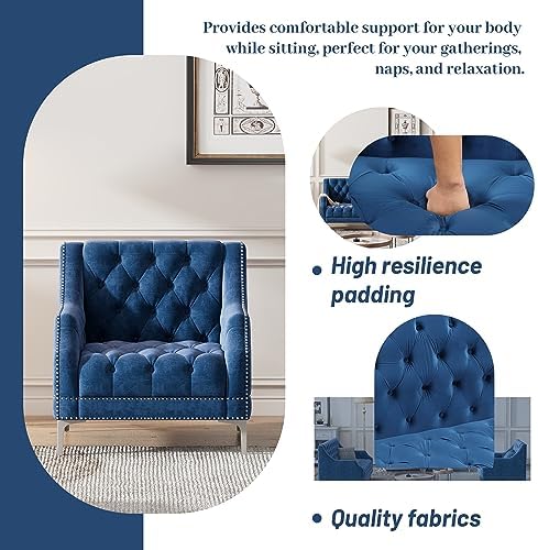 Comfynest Chesterfield 3 Piece Sofa Set, Frosted Velvet Upholstered Button Tufted Sectional Couch with Metal Legs and Rivets Arms, Three-Seat Chair & Loveseat and Single Chair,Living Room FurnitureSets