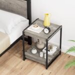 Comfynest Industrial Modern Square End Table, Living Room Sofa Side Table with Shelf Storage, Wood Bedroom Nightstand Furniture, Grey