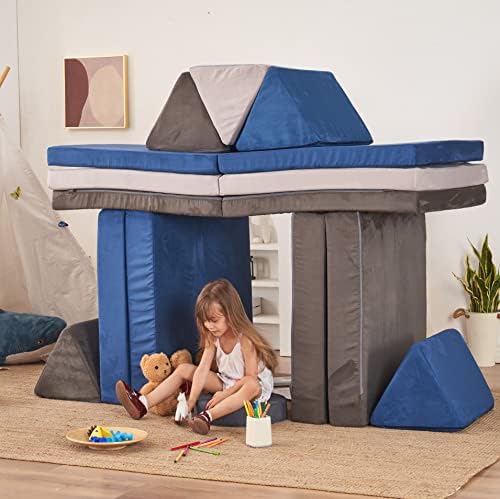 Comfynest Kids Couch 8PCS Large Size, Floor Sofa Modular Funiture for Kids Adults, Playhouse Play Set for Toddlers Babies, Modular Foam Play Couch Indoor Outdoor (33"x66"x21.85", lightblue)