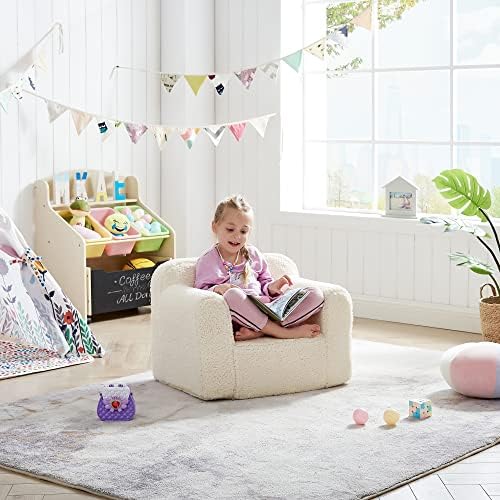 Comfynest Furniture Kids Armchair Toddler Couch Baby Sofa Chair with Sherpa Fabric for Boys and Girls (Beige)