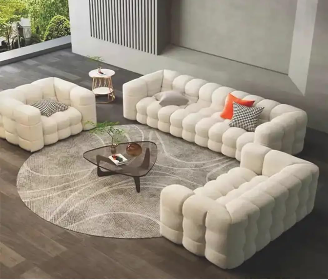 Comyfnest European Style Living Room Sofa Set Furniture Design Modern Fabric 3+2+1 Seater Sofa White lamb fur fabric sofa for living room Gulf Line Accent sofa