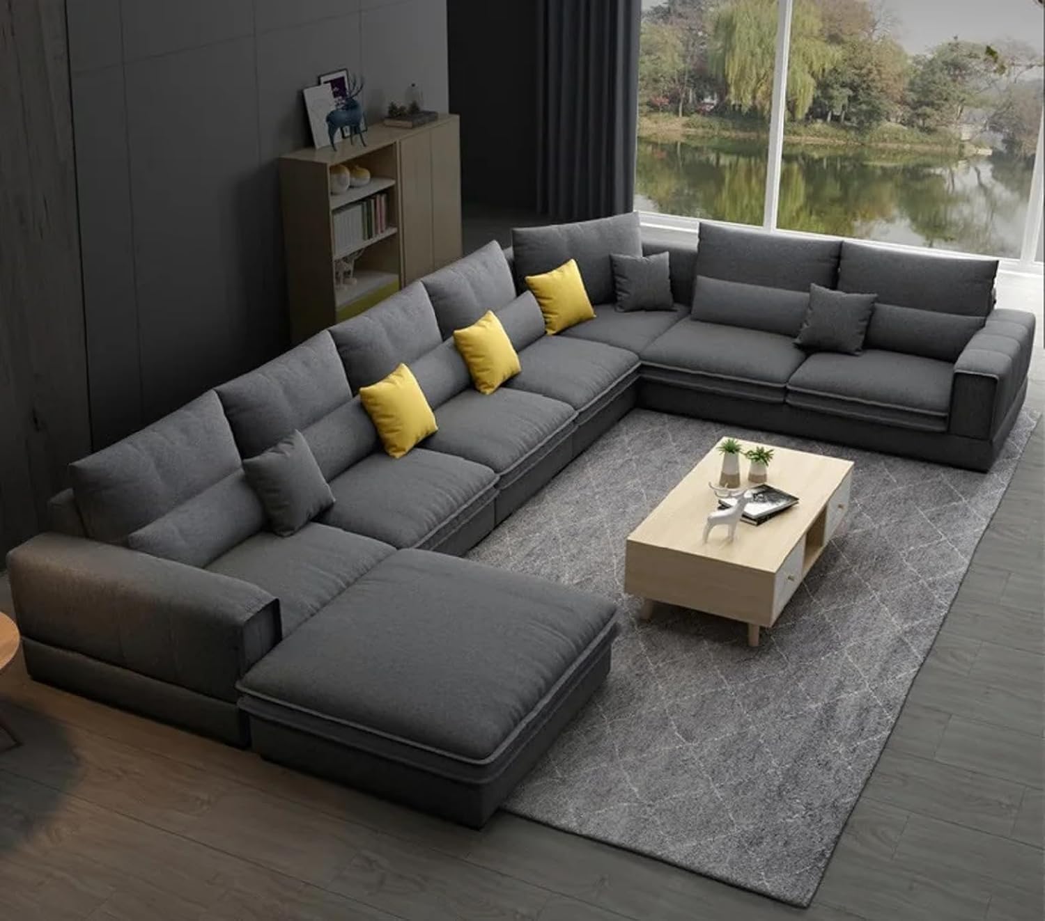 Comfynest U Shape Sofa Set 7 Seater For Your Living Room (Dark Grey)