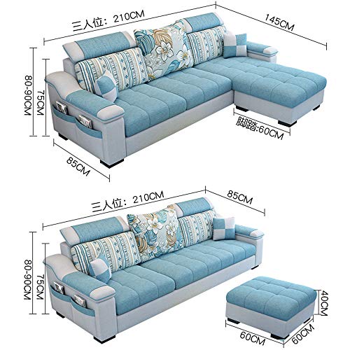 L Shape sofa 3 Seat Linen Living Room Sofa Set Home Furniture Modern Design Frame Soft Sponge Shape Home Furniture(Foot ped + 2 cloth stool),F