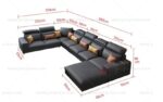 Modern Couch U Shaped Faux leather Living Room Furniture Chaise Lounge Sectional 7 seater sofa Grey