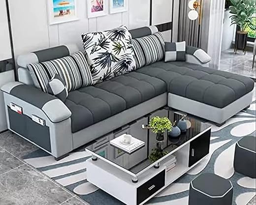 Modular Modern Corner Beds Sectional L shape Sofa Set Furniture Living Room Sofas (grey)