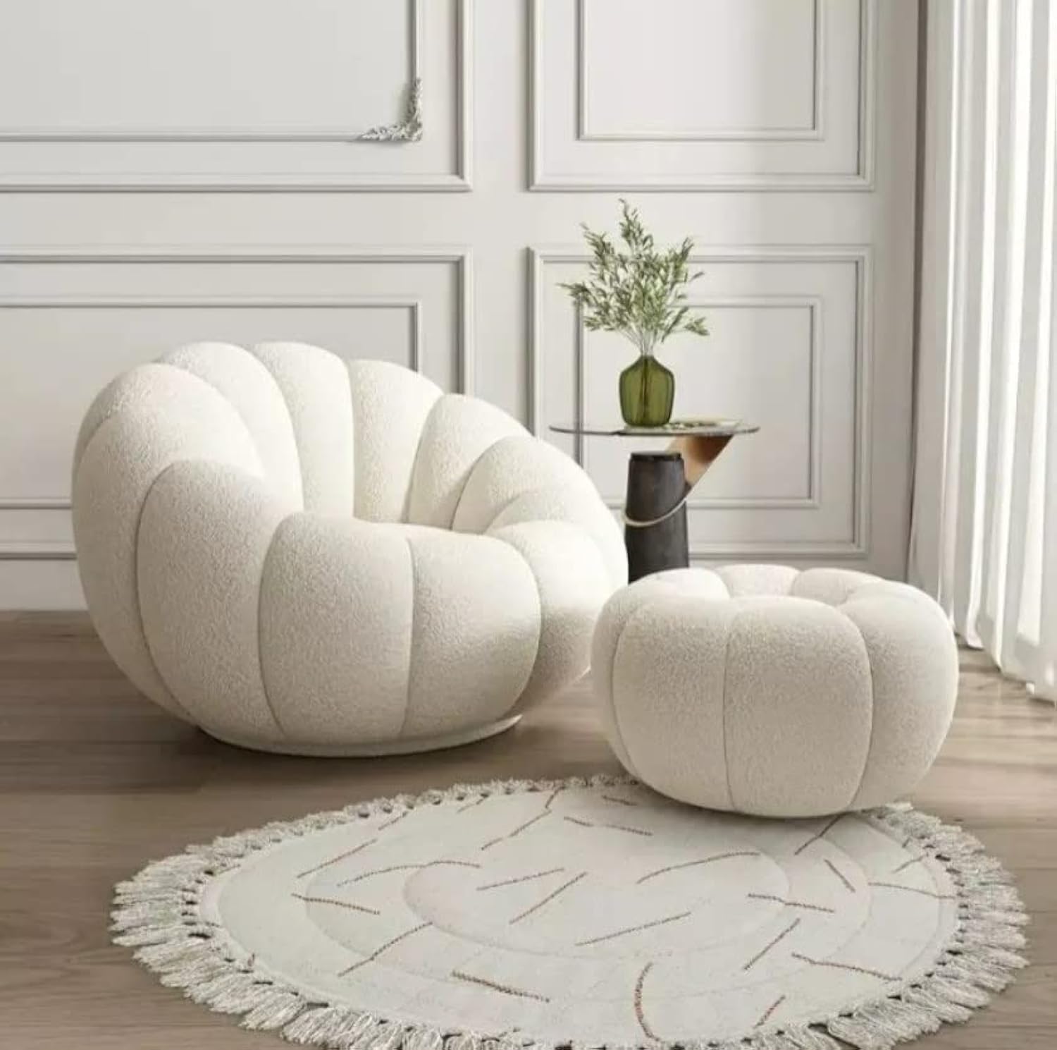 Comfynest Sofa Chair Indoor Pumpkin Shaped Fabric Modern Set Style Living room Furniture lounge chair with ottoman