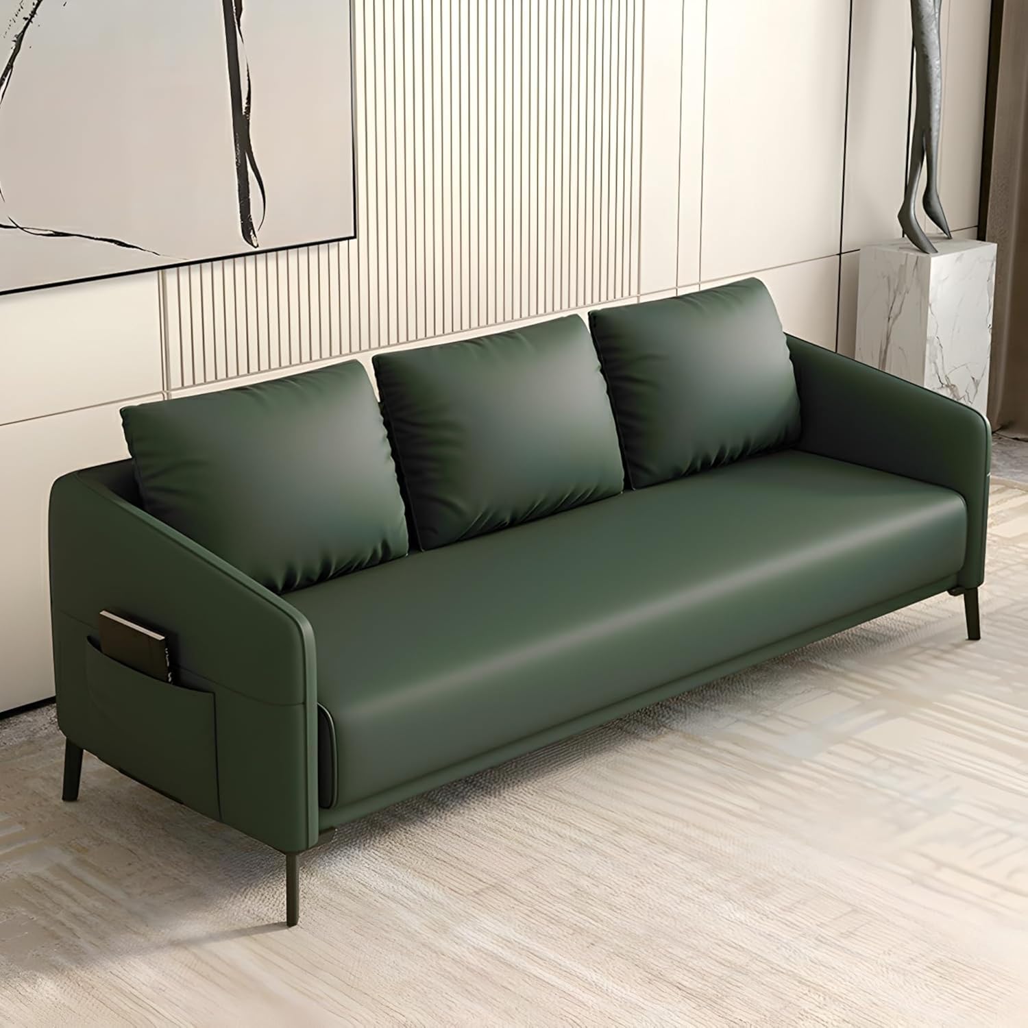 Comfynest Modern Wood Frame Standard Sofa | Tear-Resistant Leather Upholstery | Solid Color