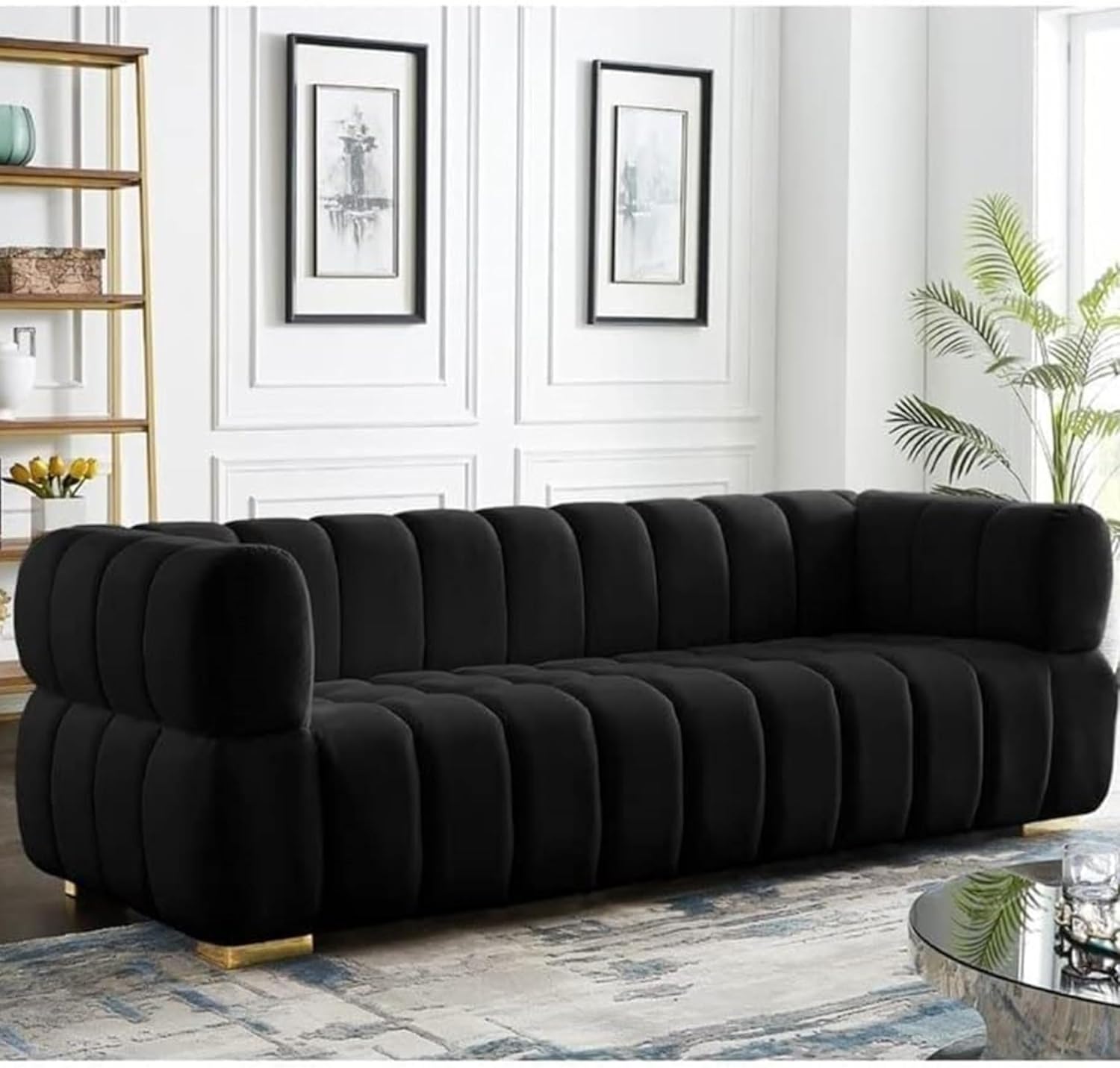 COMFYNEST Luxurious Three-Seater Velvet Arm Sofa - Modern Couch for Living Rooms, Guest Rooms & Hotels