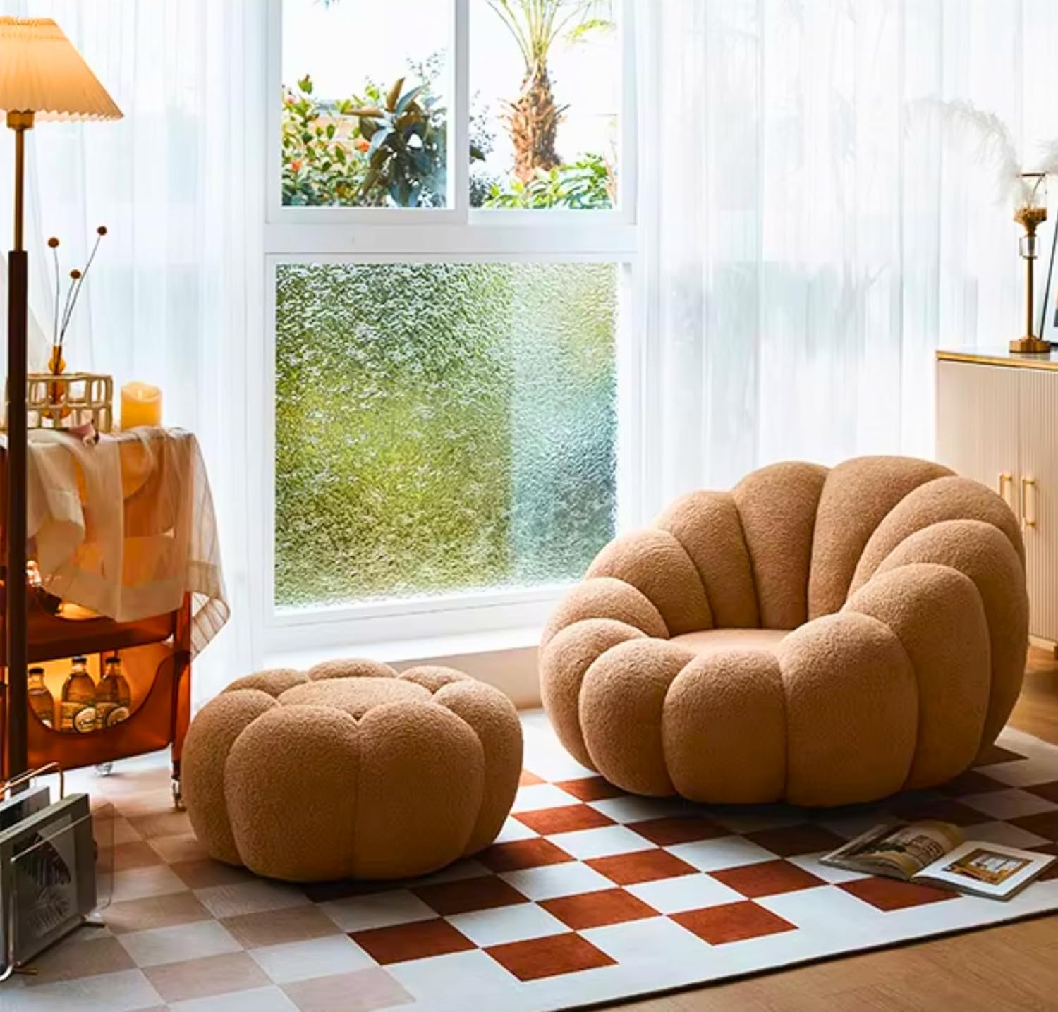 Comfynest Modern Pumpkin Shape Tatami Chair - One Seat Revolving Small Sofa Chair for Bedroom, Balcony, or Living Room