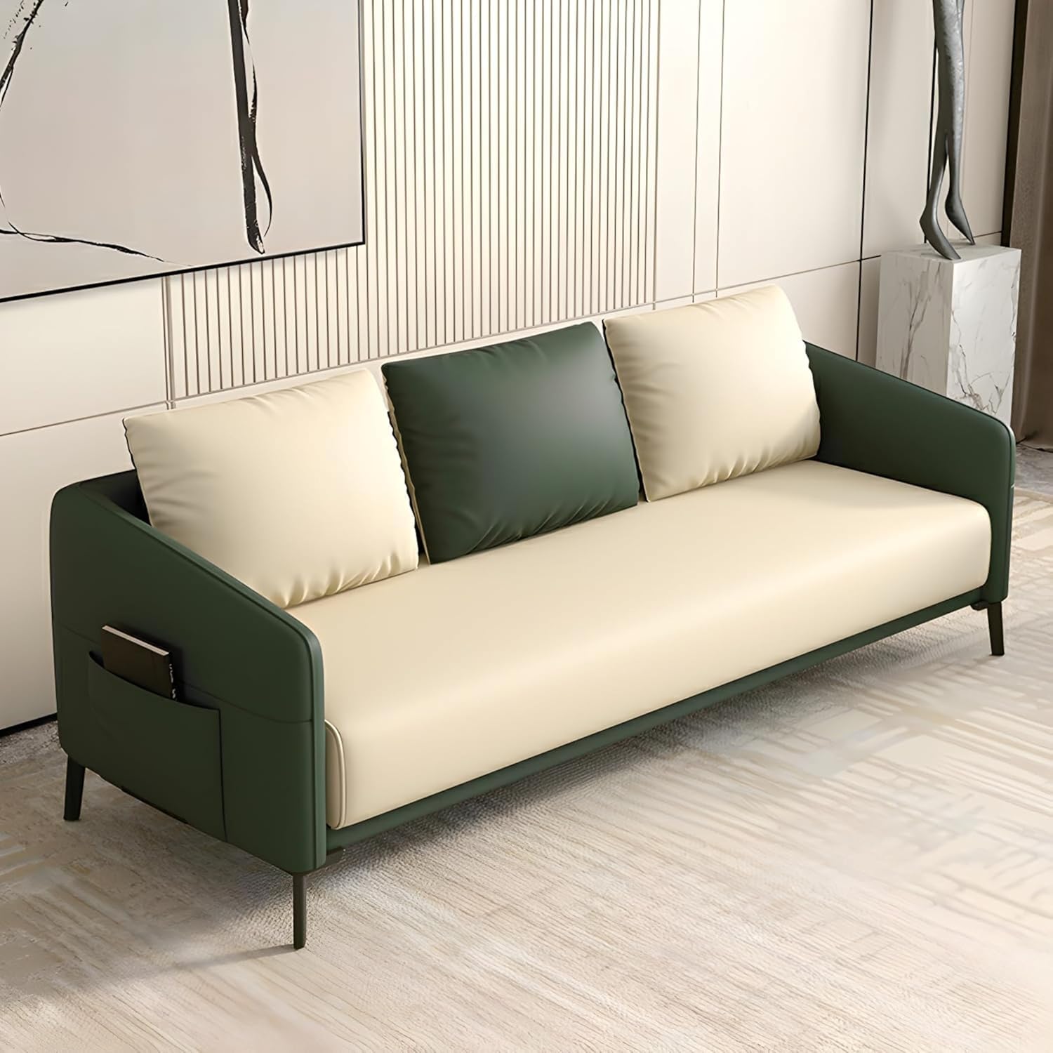 Comfynest Modern Wood Frame Standard Sofa | Tear-Resistant Leather Upholstery | Solid Color