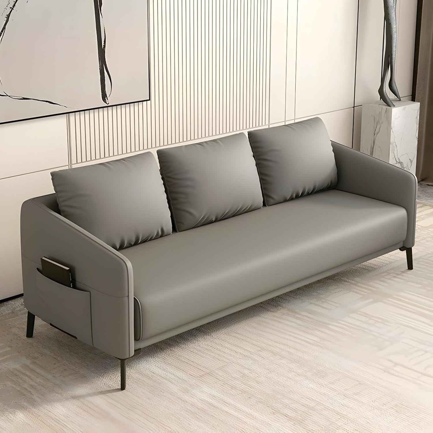 Comfynest Modern Wood Frame Standard Sofa | Tear-Resistant Leather Upholstery | Solid Color