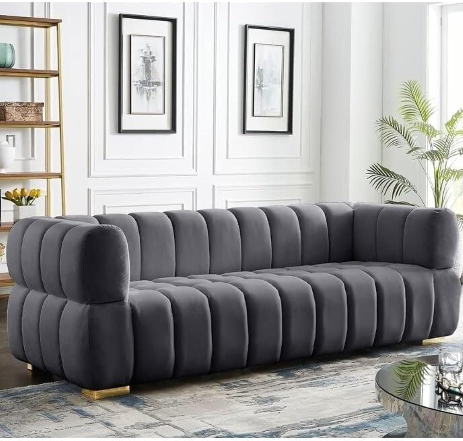 COMFYNEST Luxurious Three-Seater Velvet Arm Sofa - Modern Couch for Living Rooms, Guest Rooms & Hotels