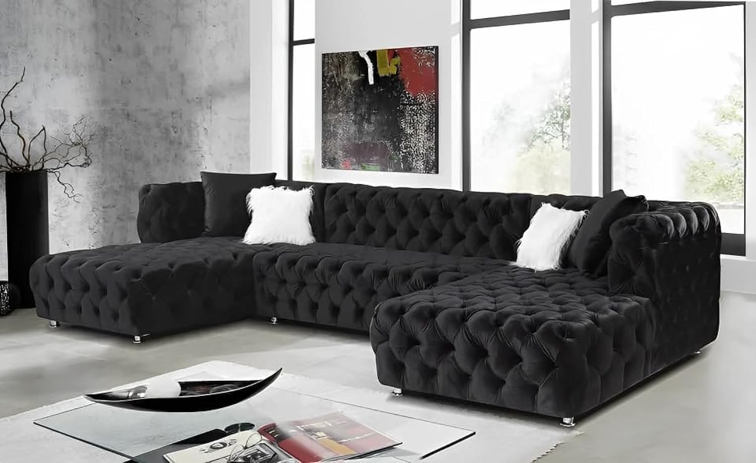 Comfynest U Shape European Style Sofa Set - Luxurious velvet upholstery with space-saving design, perfect for both business and home use