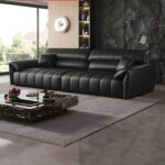 Comfynest Modern Faux Leather Sofa Set with Pillow-Top Arms in Elegant Black Finish