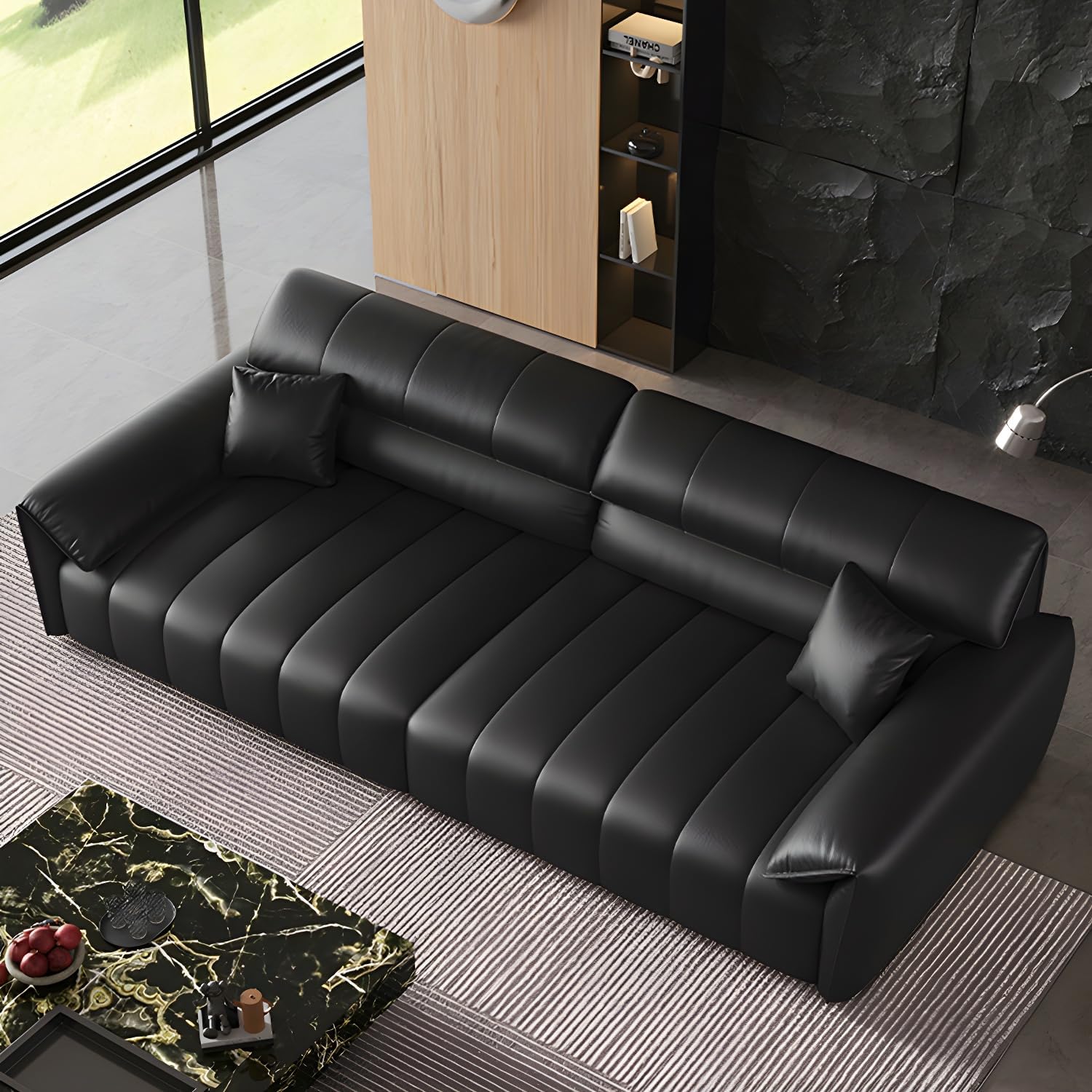 Comfynest Modern Faux Leather Sofa Set with Pillow-Top Arms in Elegant Black Finish