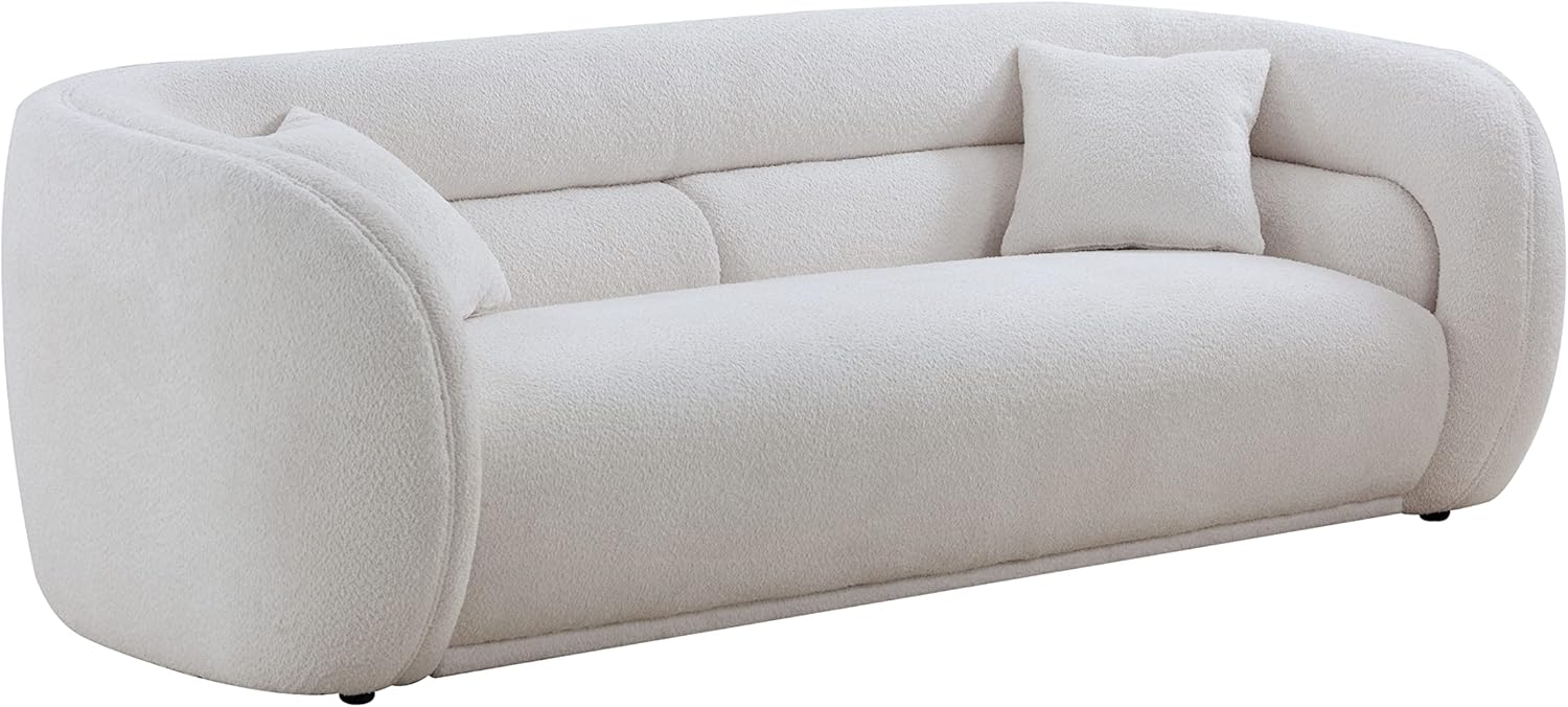 Comfynest Curved Cloud Sofa, Luxury Teddy Fleece Oversized Sectional 3-Seater with 2 Pillows, Minimalist Modular Boucle Fabric Loveseat for Living Room, Office, Dorm, or Salon