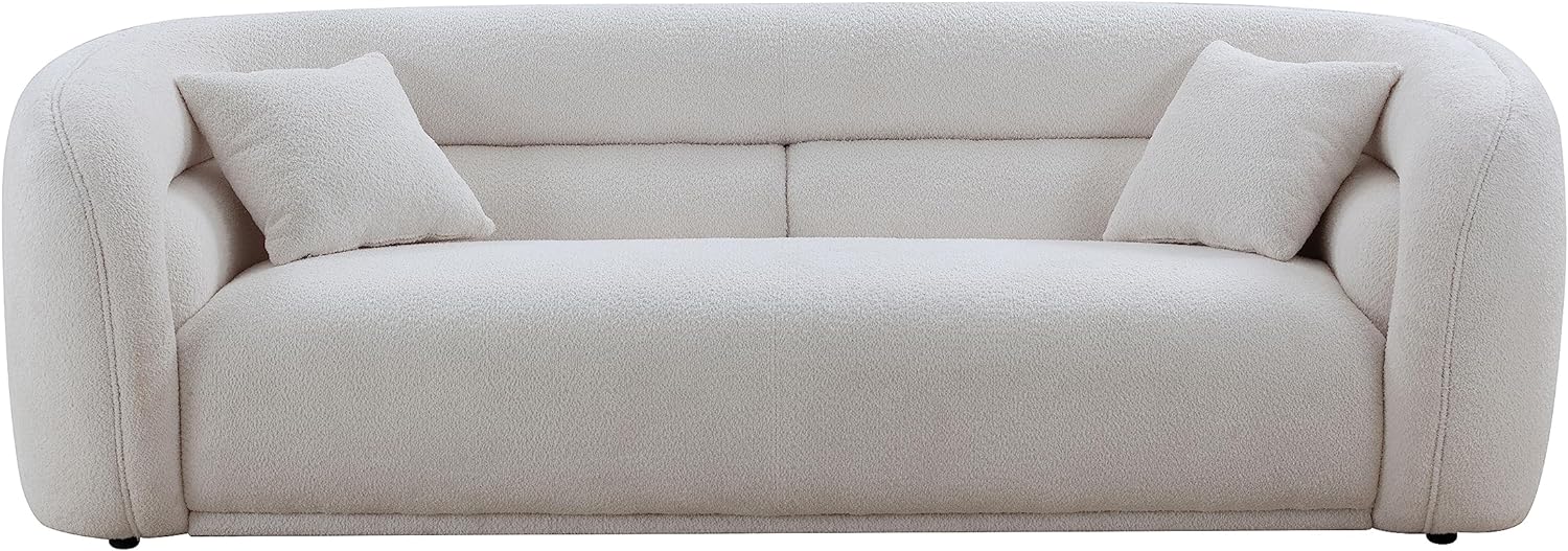 Comfynest Curved Cloud Sofa, Luxury Teddy Fleece Oversized Sectional 3-Seater with 2 Pillows, Minimalist Modular Boucle Fabric Loveseat for Living Room, Office, Dorm, or Salon