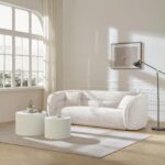 Comfynest Curved Cloud Sofa, Luxury Teddy Fleece Oversized Sectional 3-Seater with 2 Pillows, Minimalist Modular Boucle Fabric Loveseat for Living Room, Office, Dorm, or Salon