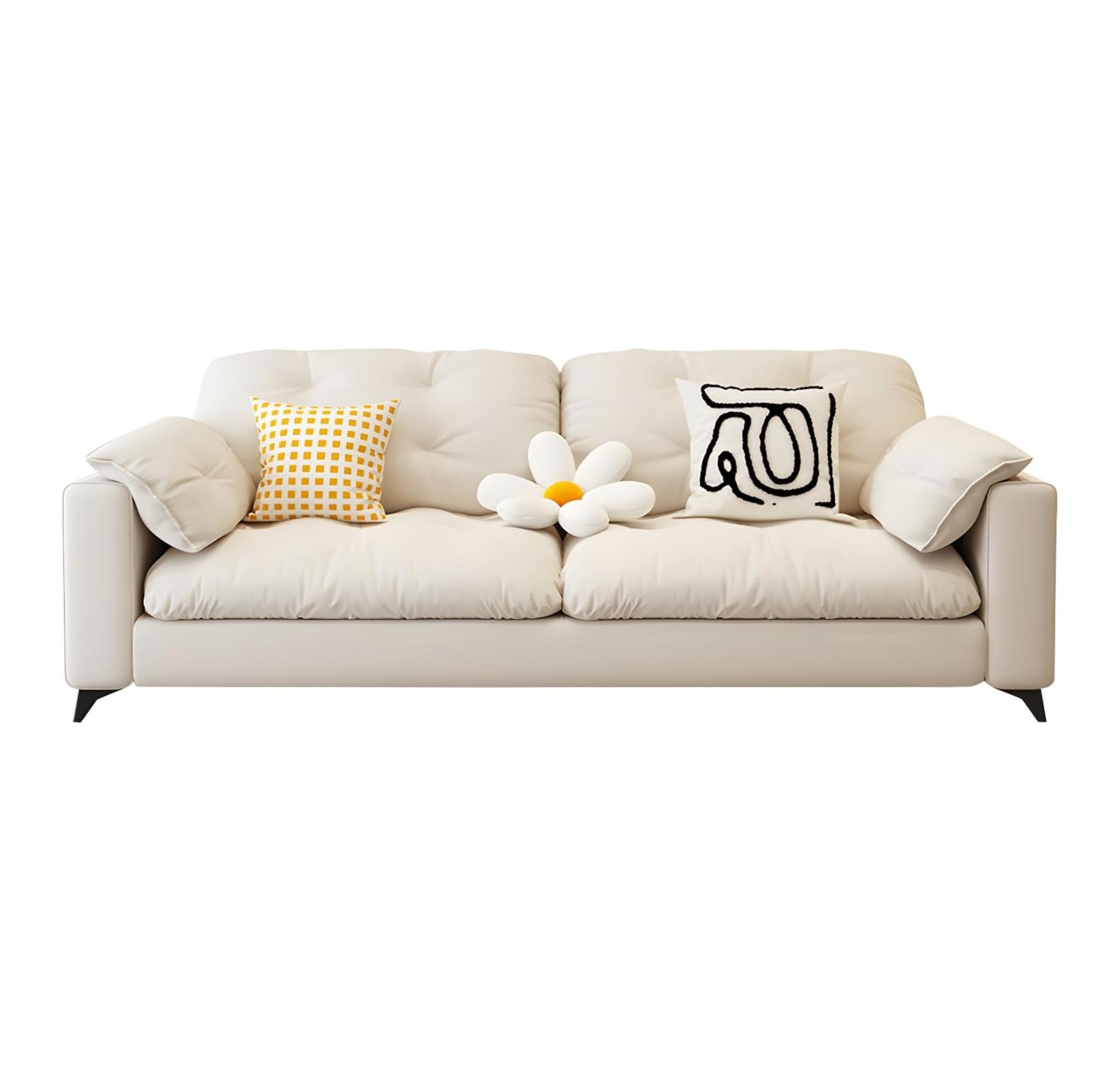 Comfynest Standard Size Wood Frame Modern Style Foam Filled 3-Seater Solid Color Sofa - Cotton And Linen, Living room Couch, 160 x 85 x 77 cm (Off-White)