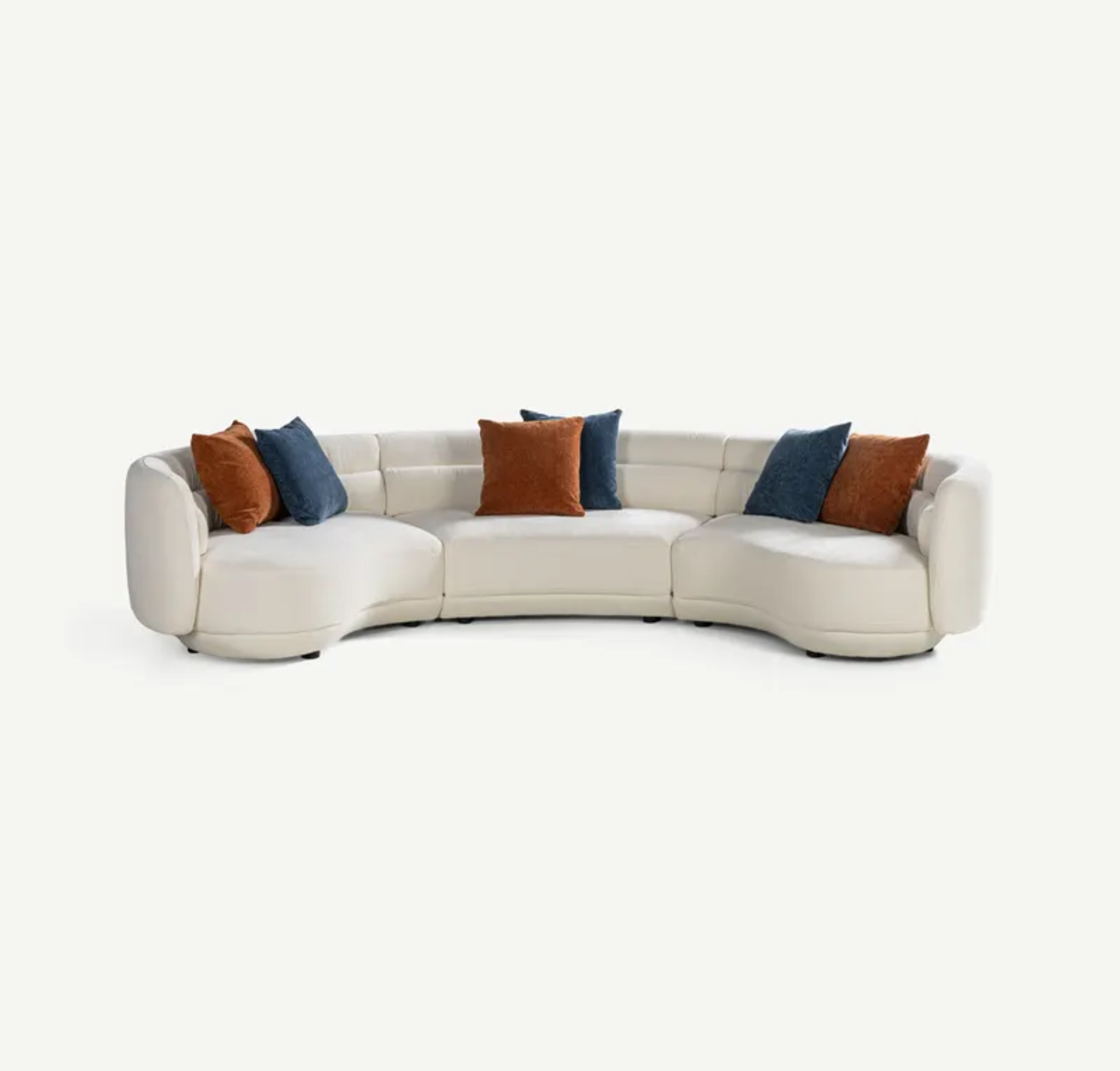 Comfynest Corner Sofa - Ivory, Curved Space-Saving Sofa with 6 Cushions, Modern Living Room Furniture