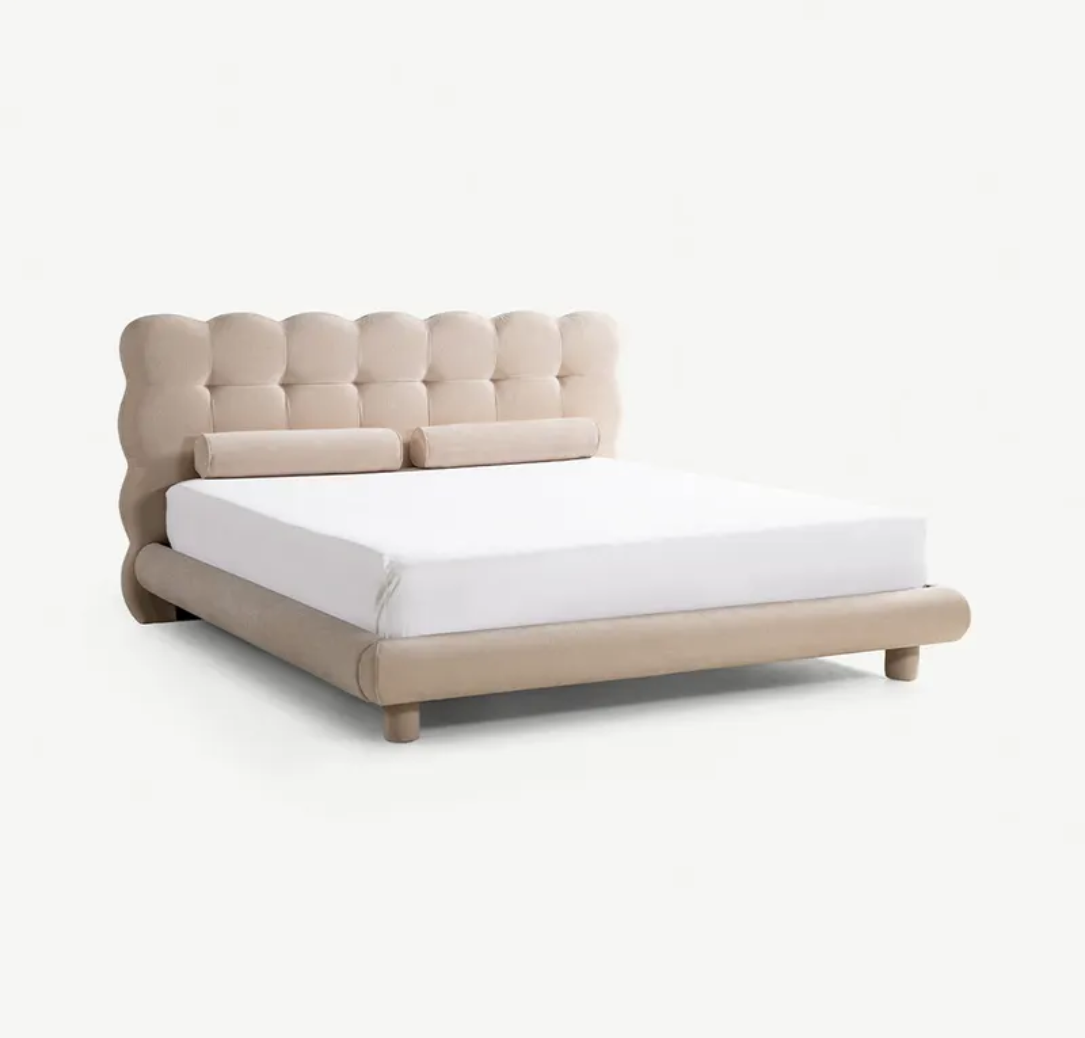 Comfynest Elegant Queen Bed with Tufted Headboard - Fits 160x200cm Mattress, Sophisticated Design, Beige, Foam & Fabric, Assembly Provided