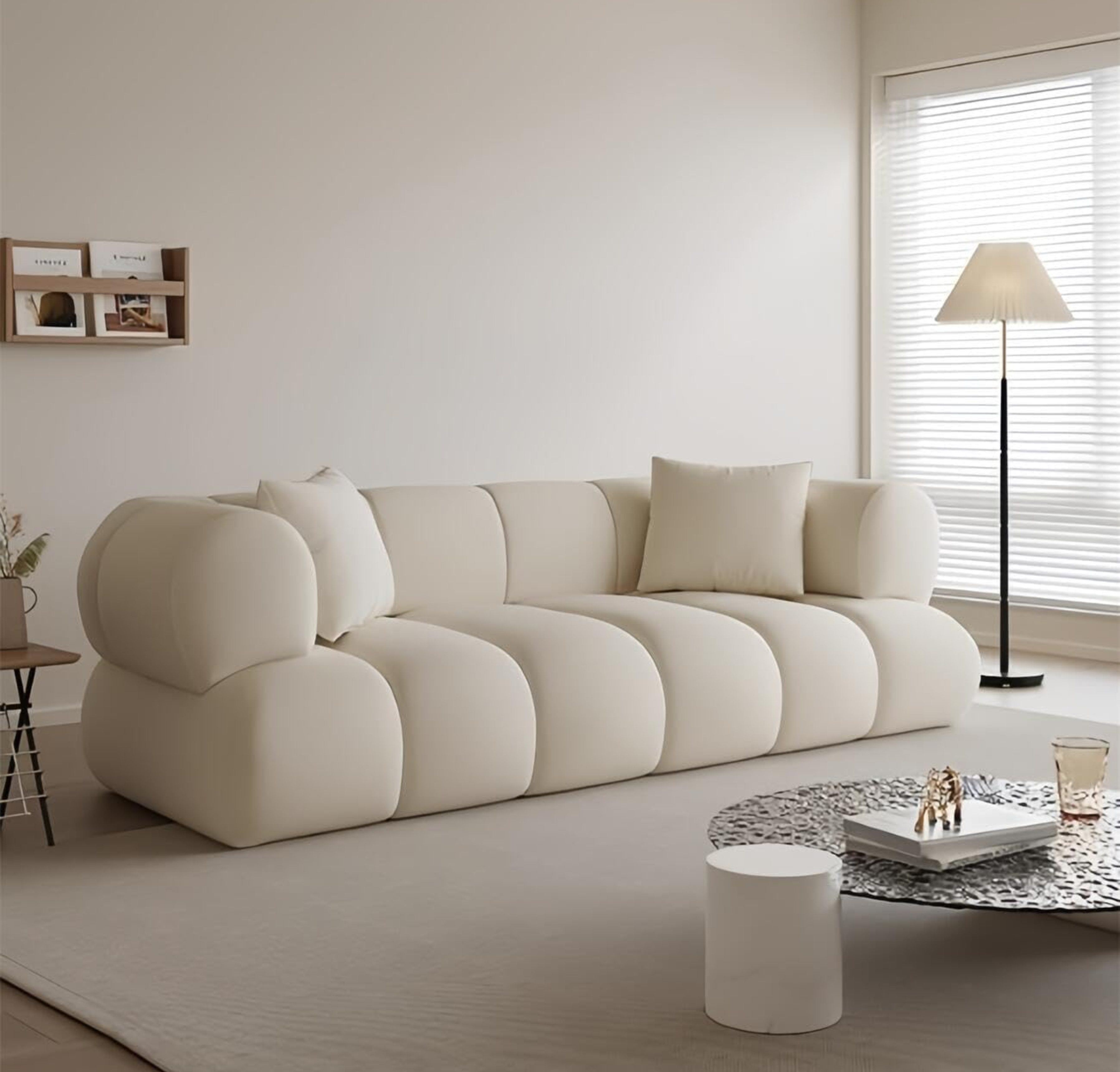 Comfynest Light Luxury Sofa Set - Classic Wool Upholstered Chaise with Throw Pillow, Off-White, Space-Saving Couch for Living Room and Bedroom, No Assembly Required (Lining, Double Seater)