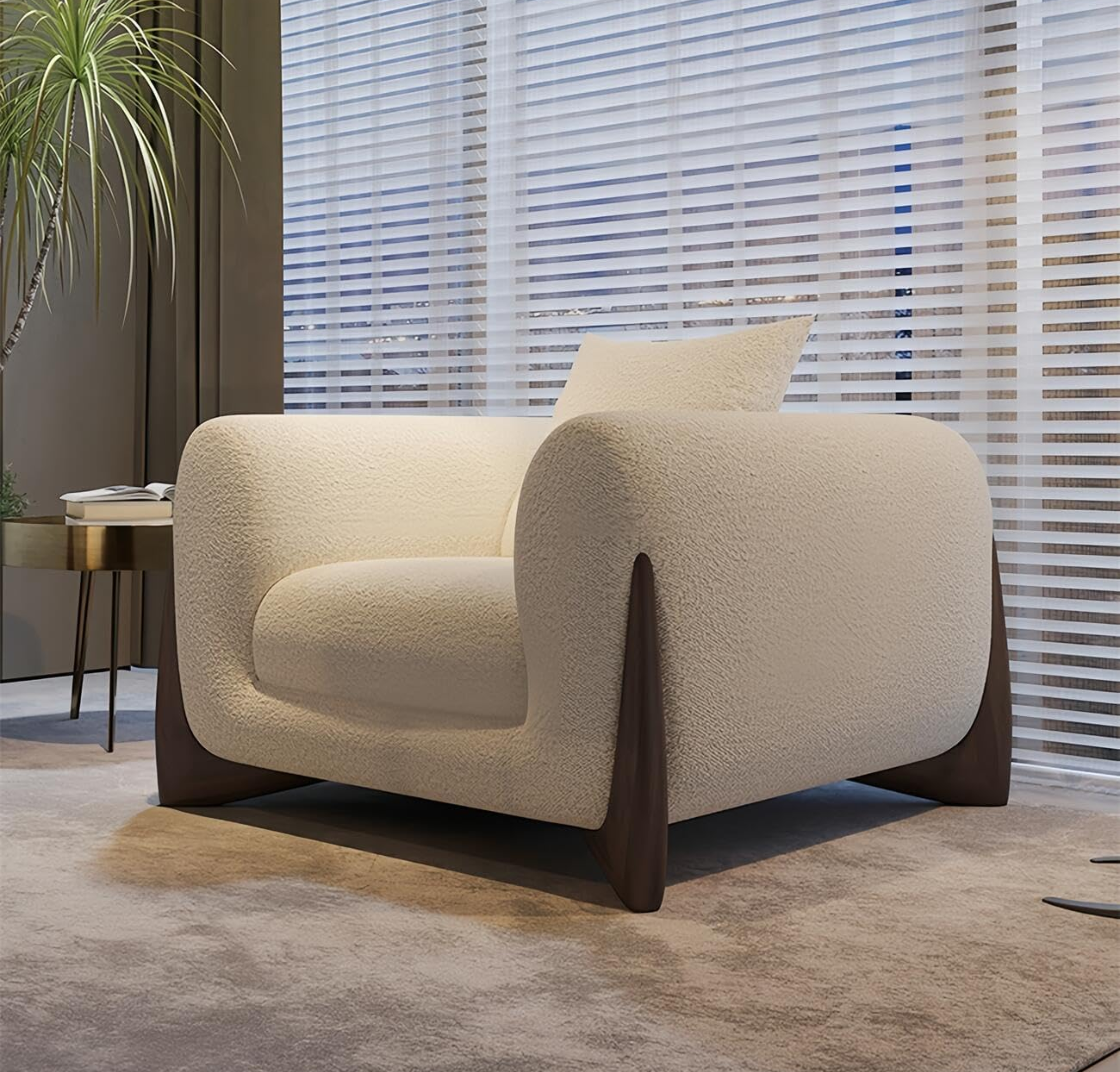 Comfynest Light Luxury Sofa Set - Classic Wool Upholstered Chaise with Throw Pillow, Off-White, Space-Saving Couch for Living Room and Bedroom, No Assembly Required (Cloudy, Single Seater)