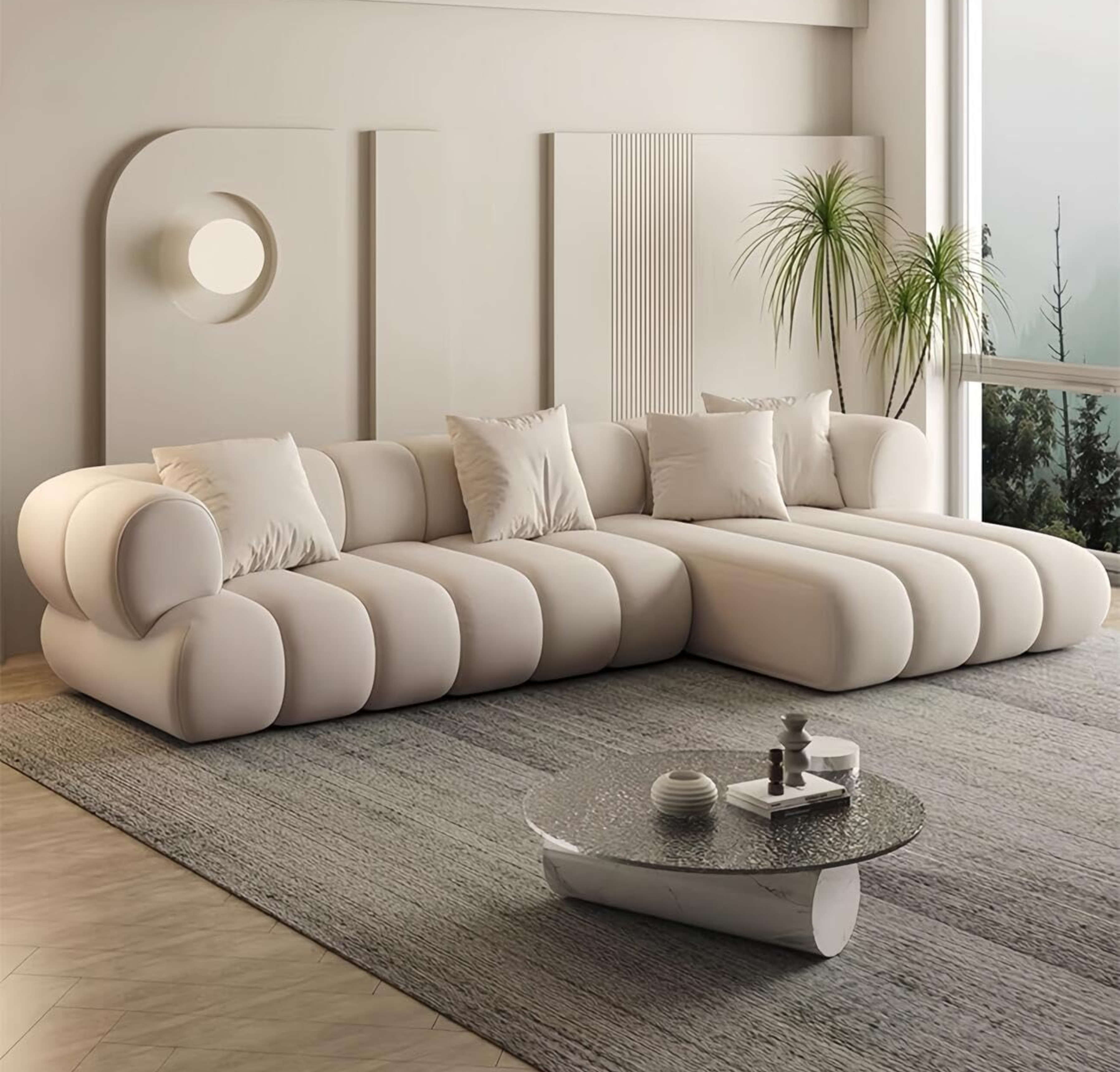 Comfynest Light Luxury Sofa Set - Classic Wool Upholstered Chaise with Throw Pillow, Off-White, Space-Saving Couch for Living Room and Bedroom, No Assembly Required (Lining, L Shape (Left))