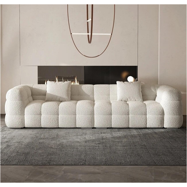 Comfynest Light Luxury Sofa Set - Classic Wool Upholstered Chaise with Throw Pillow, Off-White, Space-Saving Couch for Living Room and Bedroom, No Assembly Required | Double Seater